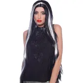 Folat - Pruik heks zwart/grijs lang haar - Halloween Pruik - Halloween accessoires - Halloween outfit - Pruiken - enge pruiken