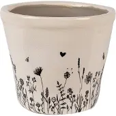 Clayre & Eef Bloempot Ø 12x11 cm Beige Zwart Keramiek Bloemen Bloempot Binnen Beige Bloempot Binnen