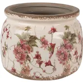 Clayre & Eef Bloempot Ø 20x15 cm Beige Roze Keramiek Bloemen Bloempot Binnen Beige Bloempot Binnen