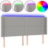 vidaXL Hoofdbord LED 203x16x118/128 cm stof lichtgrijs