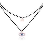 Cilla Jewels Dubbel Laags Ketting Kristal Kralen - Blue Eye Rosegoudkleurig