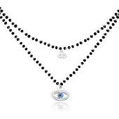 Cilla Jewels Dubbel Laags Ketting Kristal Kralen - Blue Eye Silver
