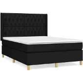 vidaXL Boxspring met matras stof zwart 140x200 cm