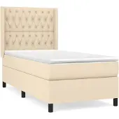 vidaXL Boxspring met matras stof crèmekleurig 90x190 cm