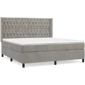 vidaXL Boxspring met matras fluweel lichtgrijs 180x200 cm