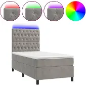 vidaXL Boxspring met matras en LED fluweel lichtgrijs 90x190 cm