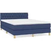 vidaXL Boxspring met matras stof blauw 140x200 cm