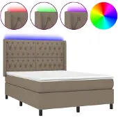 vidaXL Boxspring met matras en LED stof taupe 140x200 cm