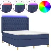 vidaXL Boxspring met matras en LED stof blauw 140x190 cm
