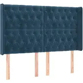vidaXL Hoofdbord met randen 163x16x118/128 cm fluweel donkerblauw