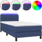 vidaXL Boxspring met matras en LED stof blauw 90x200 cm