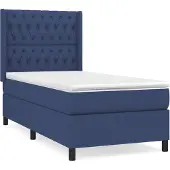 vidaXL Boxspring met matras stof blauw 90x200 cm