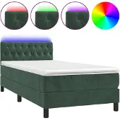 vidaXL Boxspring met matras en LED fluweel donkergroen 100x200 cm