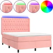 vidaXL Boxspring met matras en LED fluweel roze 140x200 cm