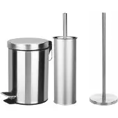 Excellent houseware WC-/toiletborstel en houder rvs zilver - rollenhouder/pedaalemmer 4L - Badkameraccessoireset