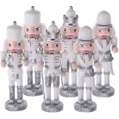 Merkloos Christmas Decoration kersthangers -notenkrakers- zilver - 6x - hout - Kersthangers