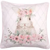 Clayre & Eef Kussenhoes 40x40 cm Roze Katoen Vierkant Konijn Roze