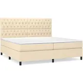 vidaXL Boxspring met matras stof crèmekleurig 200x200 cm