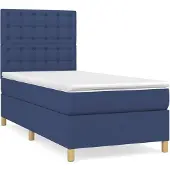 vidaXL Boxspring met matras stof blauw 100x200 cm