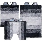 Wicotex Wicotex-Badmat-set-Badmat-Toiletmat-Bidetmat regenboog zwart-Antislip onderkant-WC mat-met uitsparing