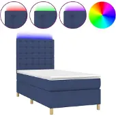 vidaXL Boxspring met matras en LED stof blauw 90x190 cm