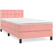 vidaXL Boxspring met matras fluweel roze 100x200 cm
