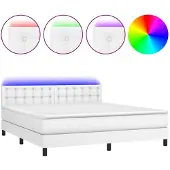 vidaXL Boxspring met matras en LED kunstleer wit 180x200 cm