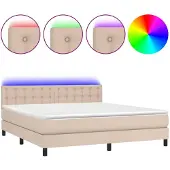 vidaXL Boxspring met matras en LED kunstleer cappuccinokleur 160x200cm