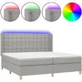 vidaXL Boxspring met matras en LED stof lichtgrijs 200x200 cm