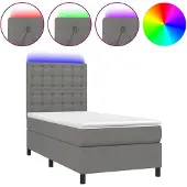 vidaXL Boxspring met matras en LED stof donkergrijs 100x200 cm