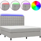 vidaXL Boxspring met matras en LED stof lichtgrijs 180x200 cm