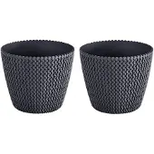 Prosperplast 2x Kunststof Splofy bloempotten/plantenpotten antraciet 22 cm - Plantenpotten