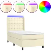 vidaXL Boxspring met matras en LED kunstleer crèmekleurig 100x200 cm