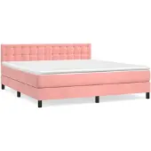 vidaXL Boxspring met matras fluweel roze 160x200 cm