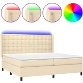 vidaXL Boxspring met matras en LED stof crèmekleurig 200x200 cm