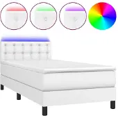 vidaXL Boxspring met matras en LED kunstleer wit 90x190 cm