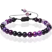 Memphis No.2 Natuursteen Armband Dames - 6mm Paarse Agaat