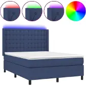 vidaXL Boxspring met matras en LED stof blauw 140x190 cm