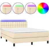 vidaXL Boxspring met matras en LED stof crèmekleurig 140x200 cm
