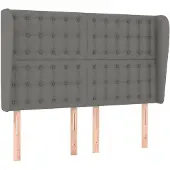 vidaXL Hoofdbord met randen 147x23x118/128 cm stof donkergrijs