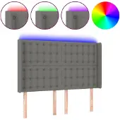 vidaXL Hoofdbord LED 147x16x118/128 cm stof donkergrijs