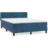 vidaXL Boxspring met matras fluweel donkerblauw 140x200 cm
