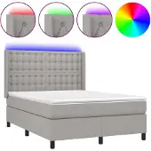 vidaXL Boxspring met matras en LED stof lichtgrijs 140x190 cm