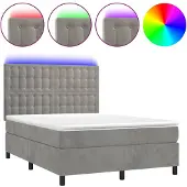 vidaXL Boxspring met matras en LED fluweel lichtgrijs 140x200 cm