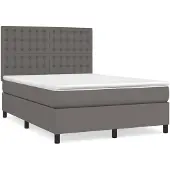 vidaXL Boxspring met matras kunstleer grijs 140x190 cm