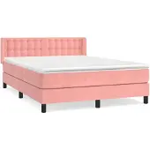 vidaXL Boxspring met matras fluweel roze 140x200 cm
