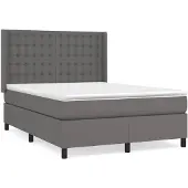 vidaXL Boxspring met matras kunstleer grijs 140x200 cm