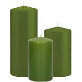 Trend Candles Stompkaarsen set van 3x stuks olijfgroen 12-15-20 cm - Stompkaarsen