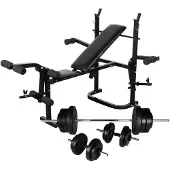 vidaXL Trainingsbank met opbergruimte, halterset en dumbbellset van 60,5 kg
