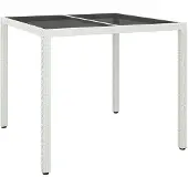 vidaXL Tuintafel 90x90x75 cm gehard glas en poly rattan wit